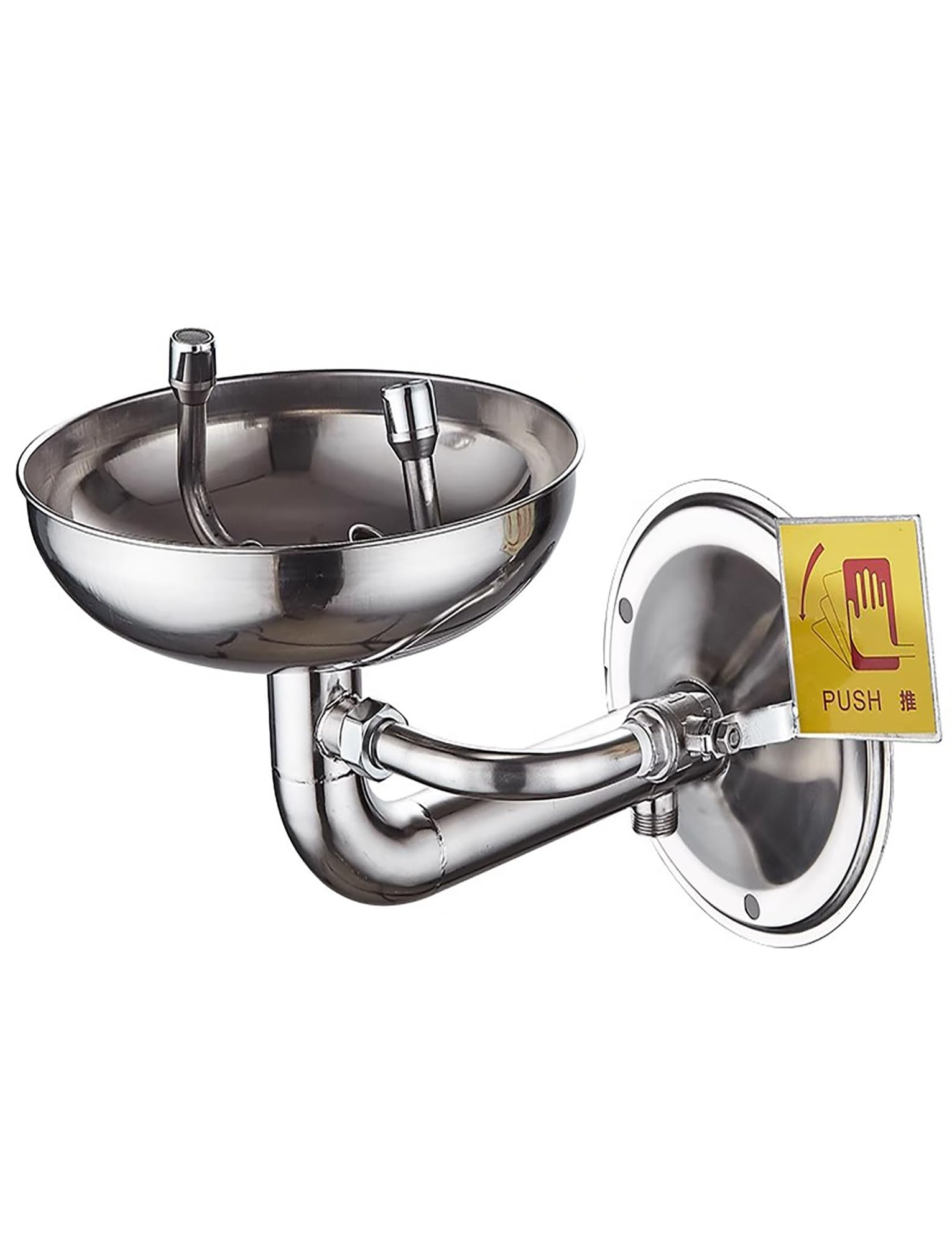 Station de Douche oculaire d'urgence Murale, Cuvette en Acier Inoxydable, lavabo oculaire avec Interrupteur à Bouton-Poussoir (argenté, Fixation Murale)
