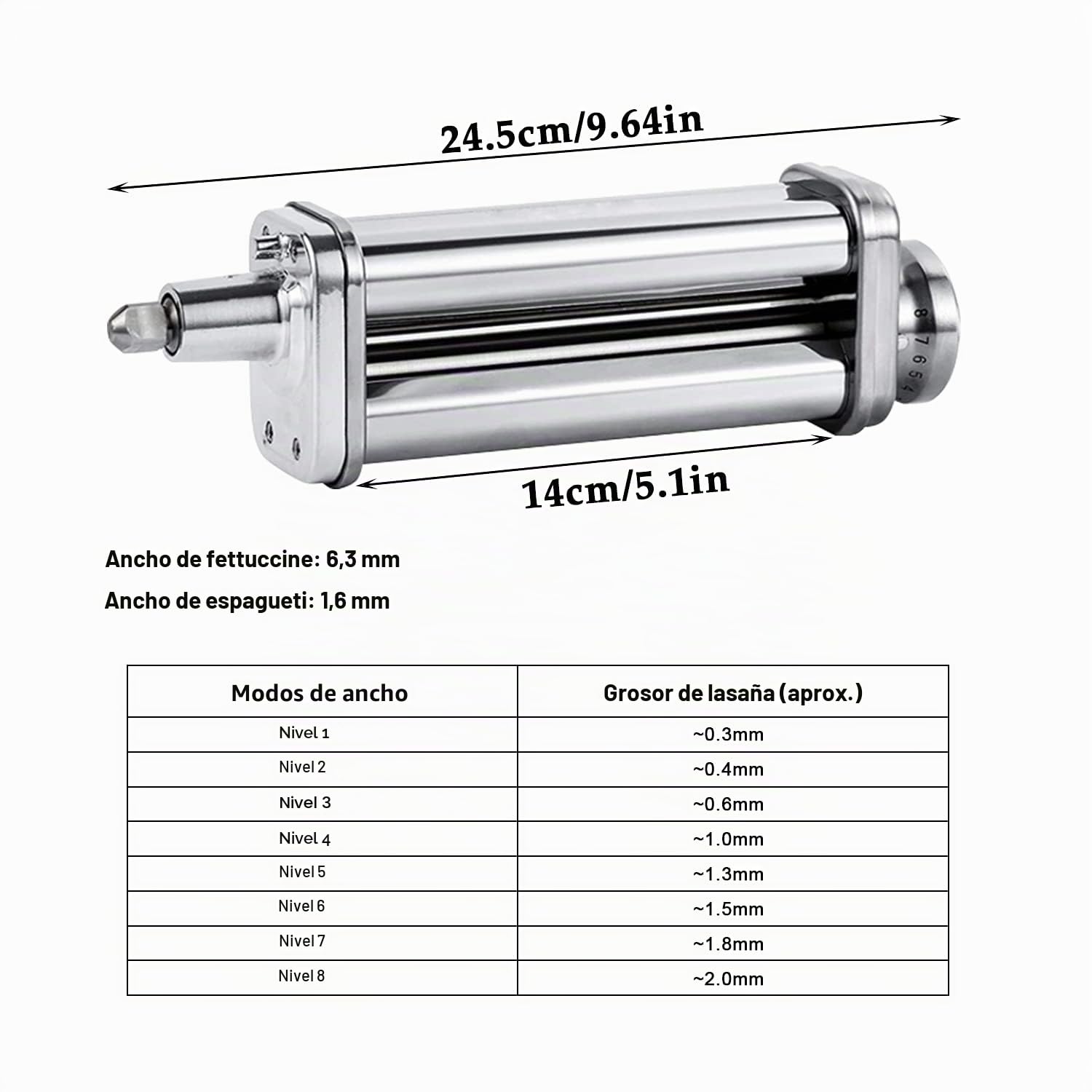 Tissting Accesorio Cortador Rodillo Pasta, Rodillo de Pasta de Acero Inoxidable Multifuncional para Hacer Fideos Espagueti Lasaña, Compatible con Batidora KitchenAid, Herramientas Cocina para Pasta