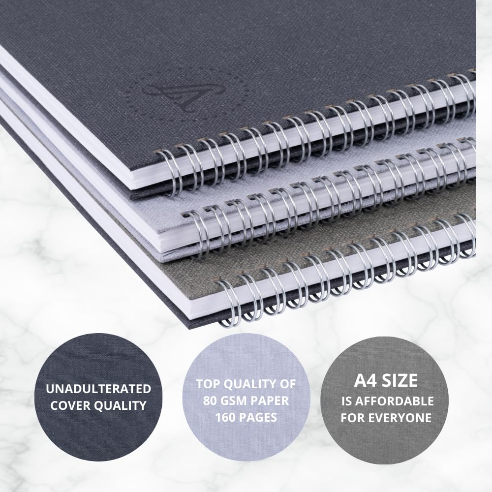 Victoria's Journals, A4 Notebook, Hardcover A4 Lined Notebook with 8mm Line Spacing, 80 gsm, 160 Pages, Pack of 3 - Image 2