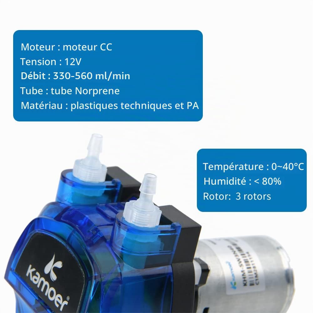 Pompe péristaltique 12V dc Kamoer haut débit 500 ml/min KHM 3 rotors pompe doseuse de liquide tube en norprène 4mm ID × 7.2mm OD