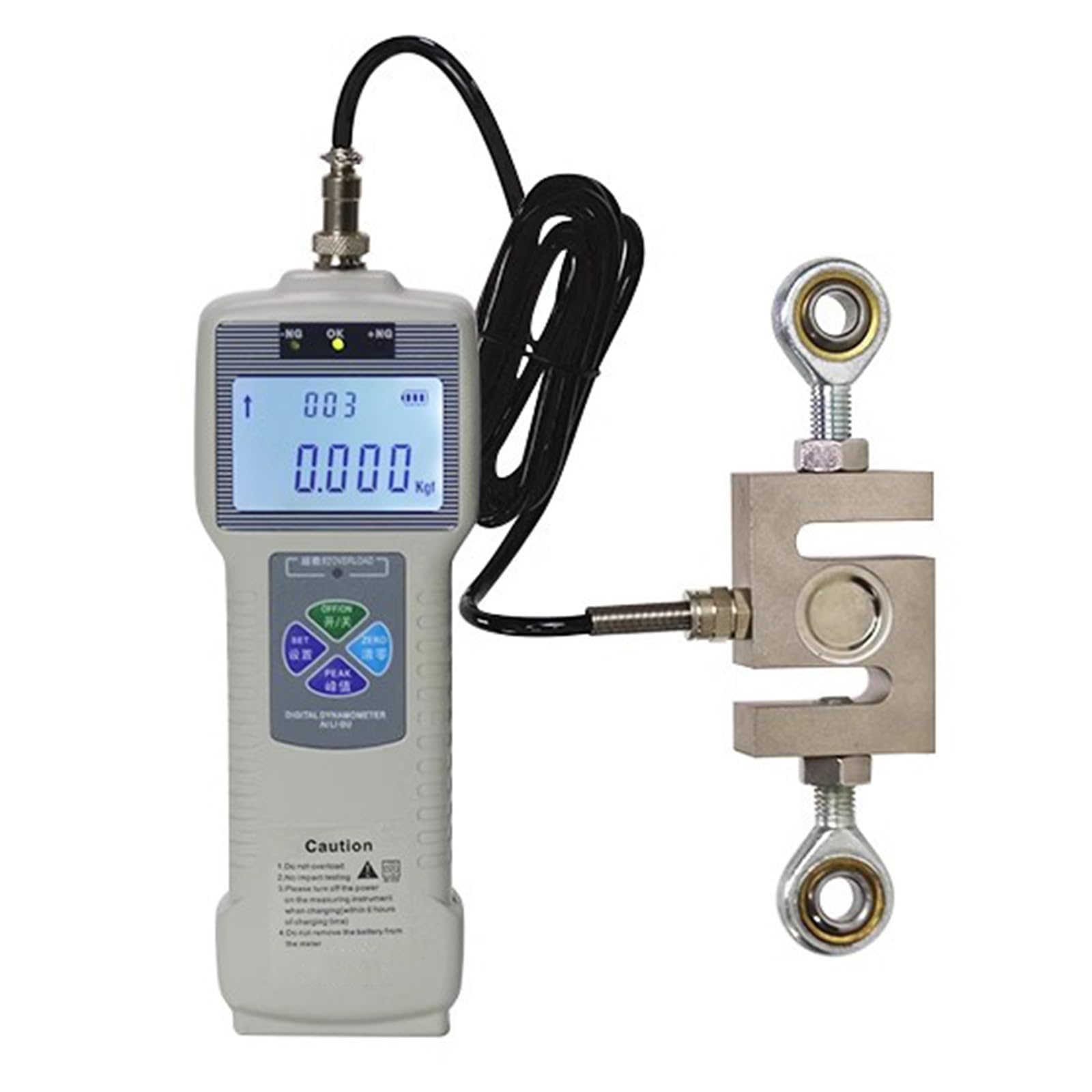 Misuratore di Forza Digitale, Misuratore Push-Pull, con Sensore di Cella di Carico Esterno, con Uscita Dati USB in Tempo Reale/Picco, Ricaricabile, Dinamometro