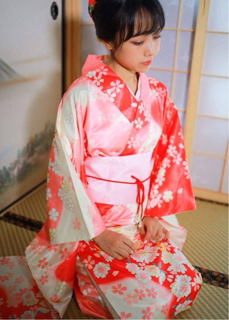 Damskie tradycyjne kimono haftowane Pretta Showa Retro Kimono, kwiaty, Kimono, długi, wiosenny zestaw 9 szt