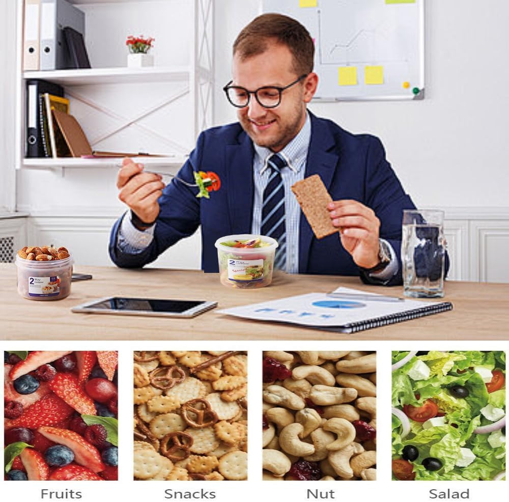 1 Pcs Double Layer Design Cereal Box Cereal, 36 oz & Milk Container Portable Reusable Overnight Oats Container 2 Layer (310ml+360ml) image 3