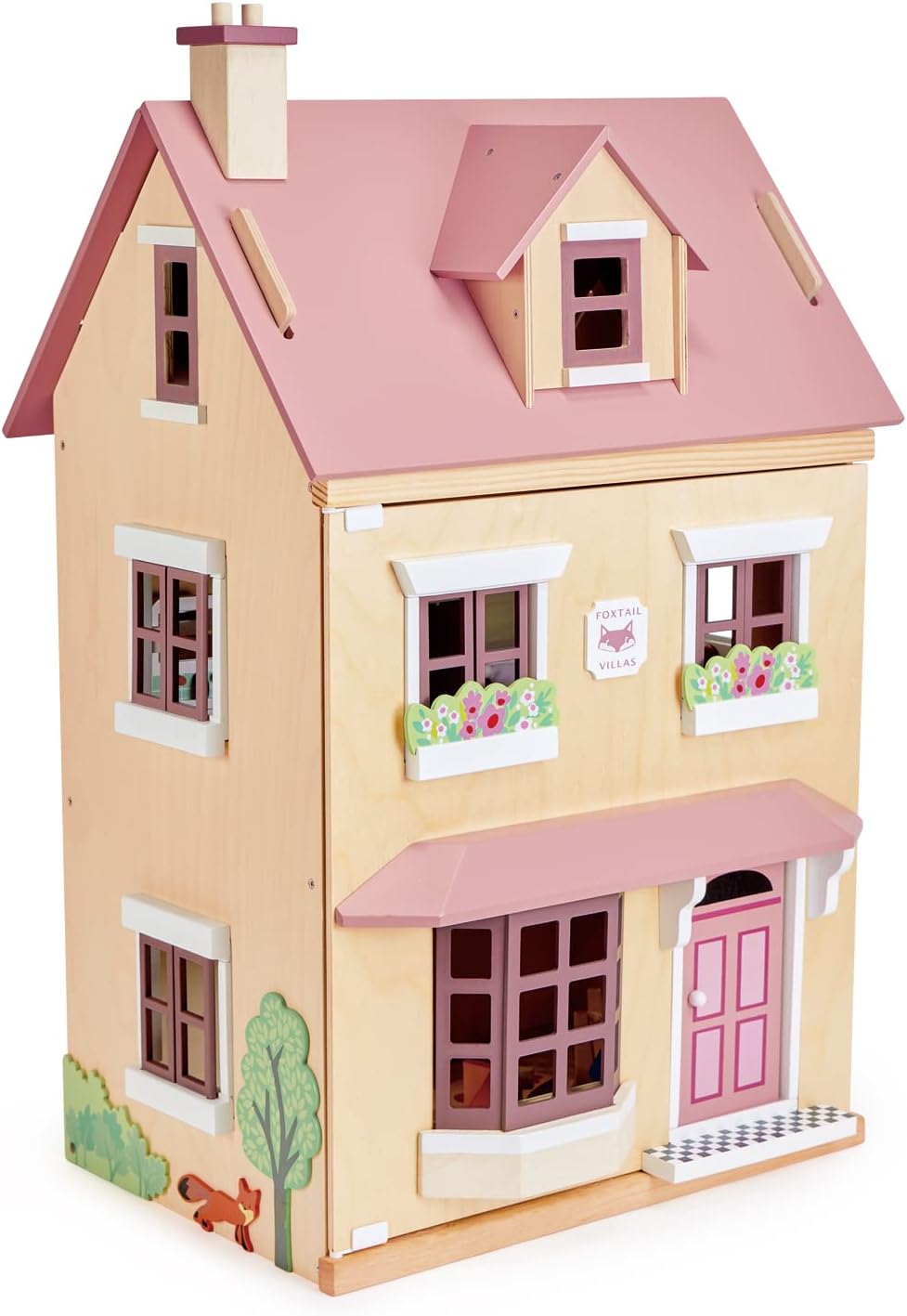 Tender Leaf Toys - Foxtail Villa - Beautiful Mid-Sized Wooden Town-Style Doll House with Starter Furniture Set - Miniature Play - Encourages Role-Play and Story Invention in Boys and Girls - Age 3+