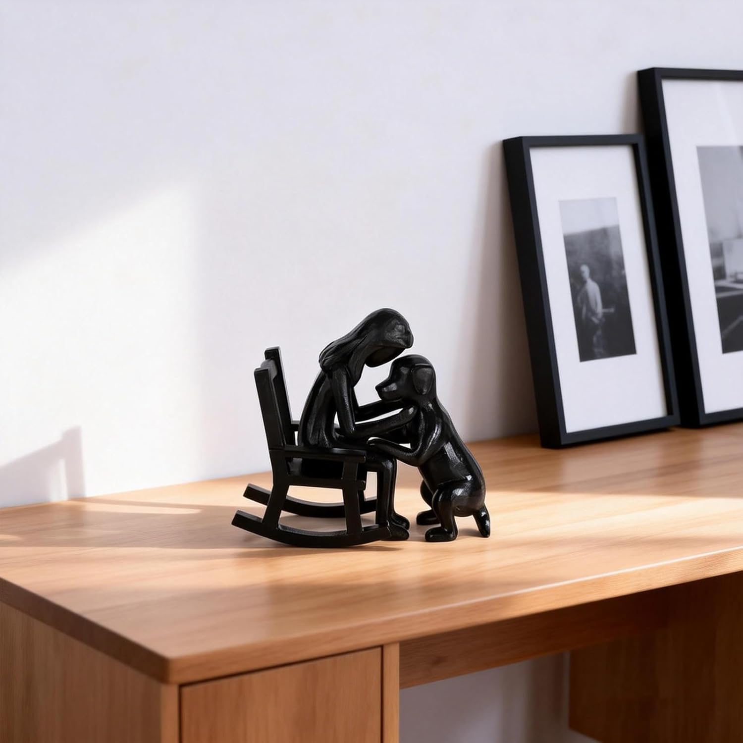 Dog Decor Statue, Cute Girl and Dog Decor Small Sculpture for Home Accent, Living Room, Office, Mantle, Bookshelf, Desktop, Floating Shelves, Memory Gifts for Pet Lovers (Black)