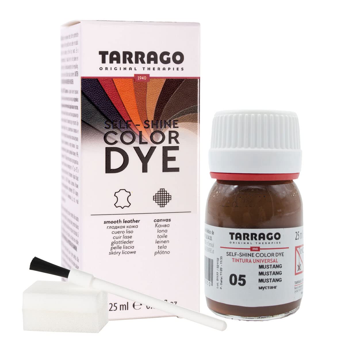 Tinte para Zapatos y Bolsos de Cuero y Textil con Esponja y Brocha | Cubre Rozaduras y Desgastes del Calzado | Gama de 90 colores — view 75