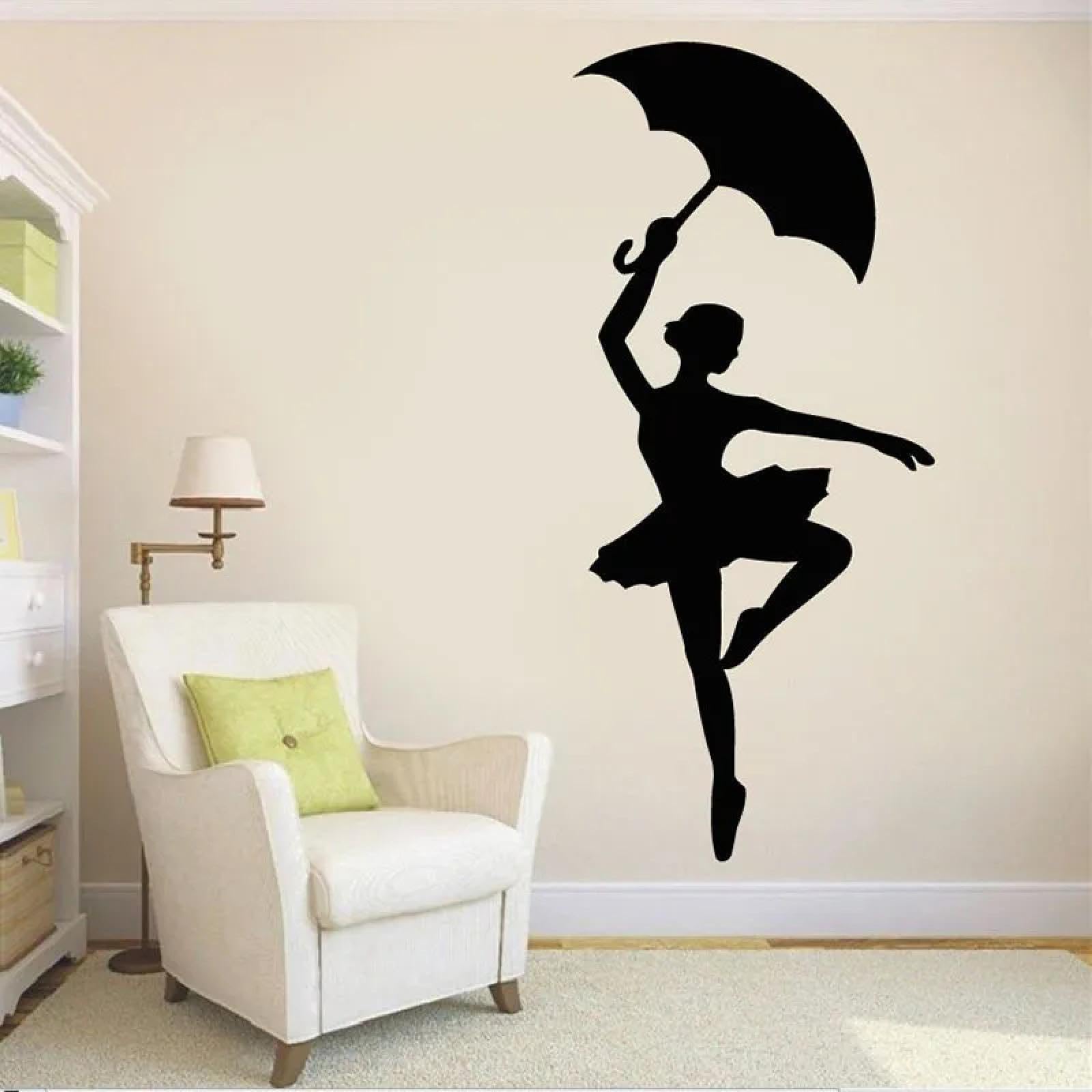 YOUOUSI Umbrella Dancer Stickers, Ballet Dancer Silhouette Wall Art Decal, Girl's Bedroom, Ballet School, Dance Studio Decoration