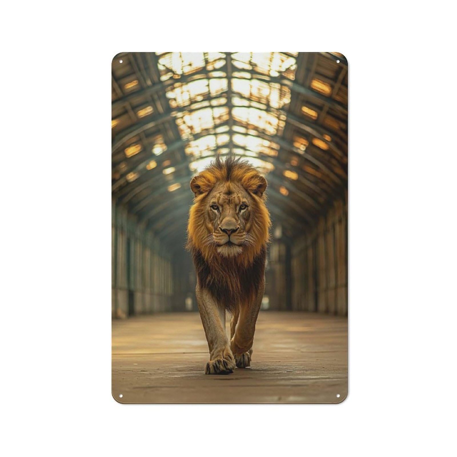 Tin Wall Sign with Lion Walking in Tunnel Design 30x20cm, Classic Kitchen Wall Decor for Restaurant, Kitchen, Counter Or Breakfast Nook