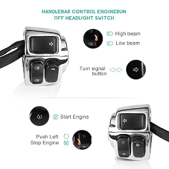1 Pair Motorcycle 1 Handlebar Switches Control and Wiring Harness with 1996-2012 Harley Softail Dyna Sportster V-Rod(Silver)