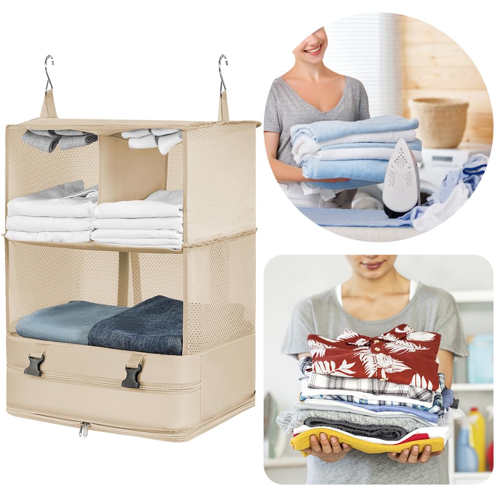 Wiszący organizer do walizki Kostki do pakowania Składany organizer do bagażu podróżnego Stow And Go Organizer do przedziału bagażowego do podróży na bagaż i garderobę (XL Khaki)