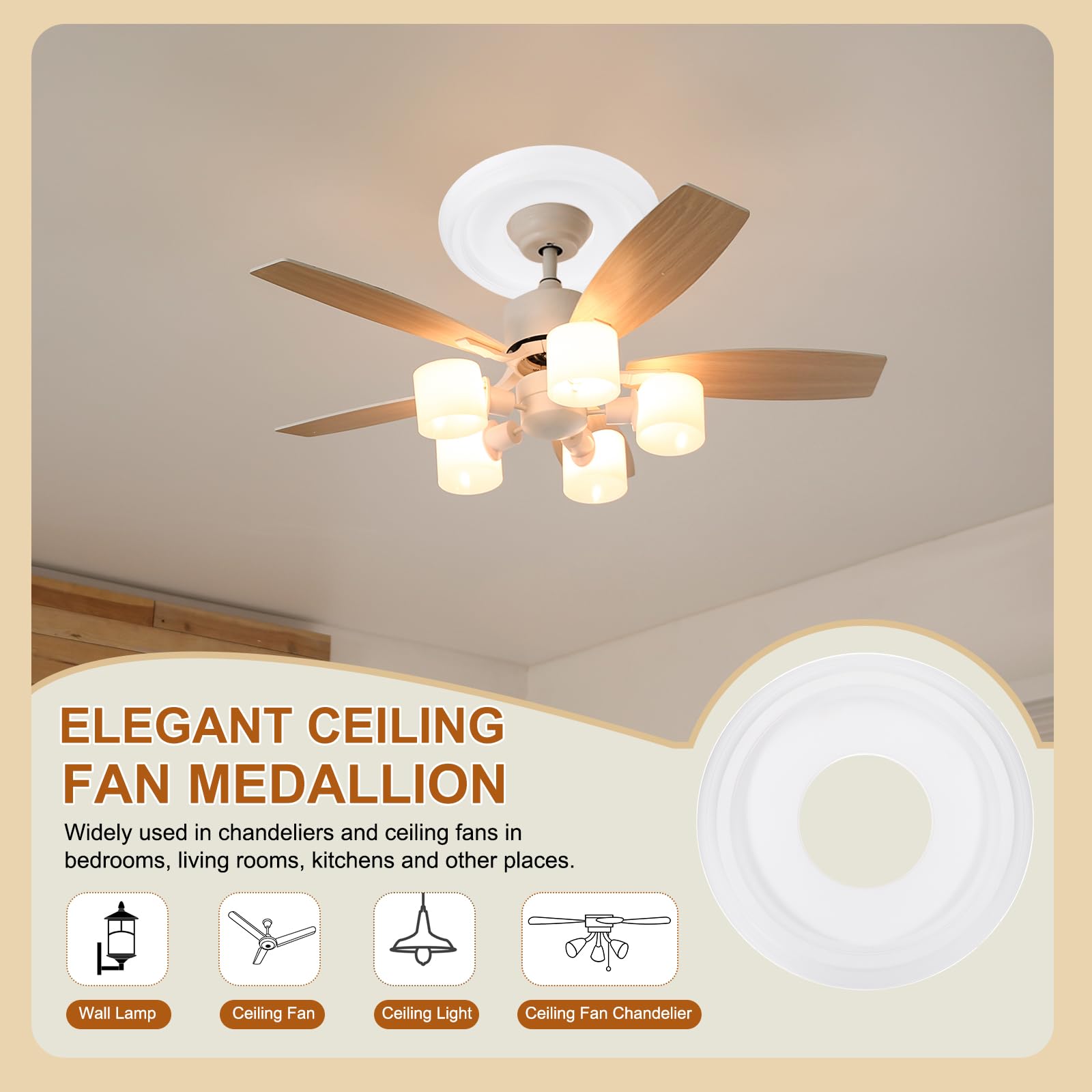 PATIKIL Deckenmedaillon, 10" OD x 4" ID PU Dekoratives Deckenleuchten-Medaillon Kronleuchter-Medaillon Traditionelle Deckenleuchten-Abdeckplatte für Deckenleuchtenventilatoren, Weiß
