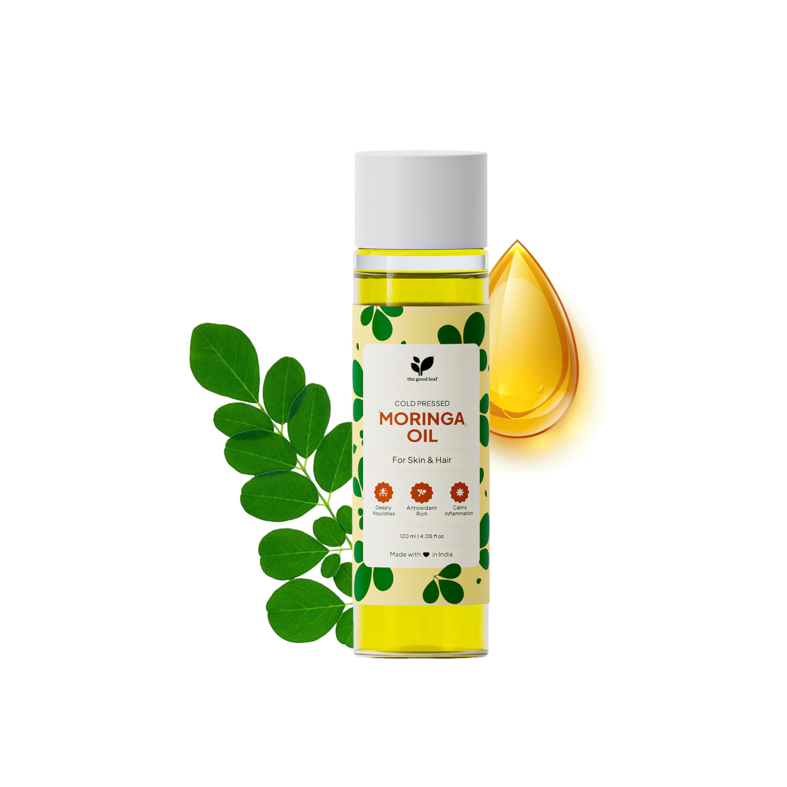 Cold-Pressed Pure Moringa Seed Oil | 120ml | Nourishes Skin & Hair, Reduces Hair Fall & Dandruff, Evens Skin Tone | With Vitamin A,C,E & Iron | Anti-Inflammatory & Preservative-Free