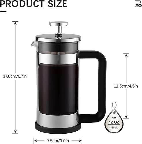 Miniatura 2 de wedrink Cafetera de prensa francesa, vidrio de borosilicato grueso resistente al calor y prensa de café de acero inoxidable 304 para acampar regalos
