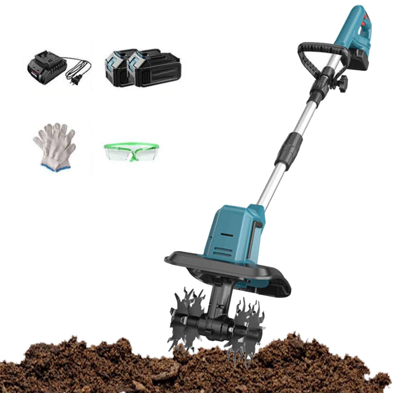 Motozappa senza fili – Rotavatore da giardino con profondità di 22 cm e larghezza 30 cm, dispone di 4 lame in acciaio, manico regolabile, design pieghevole per la coltivazione di prato e terreno