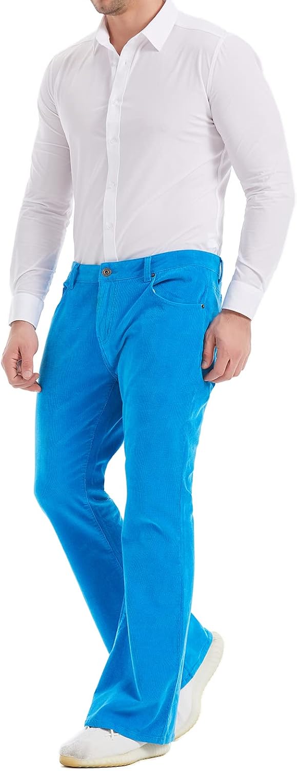 Wbestwind Men's Relaxed Vintage 60s 70s Corduroy Slim Bell Bottom Stretch Fit Classic Comfort Flared Flares Retro Leg Pants - Image 3