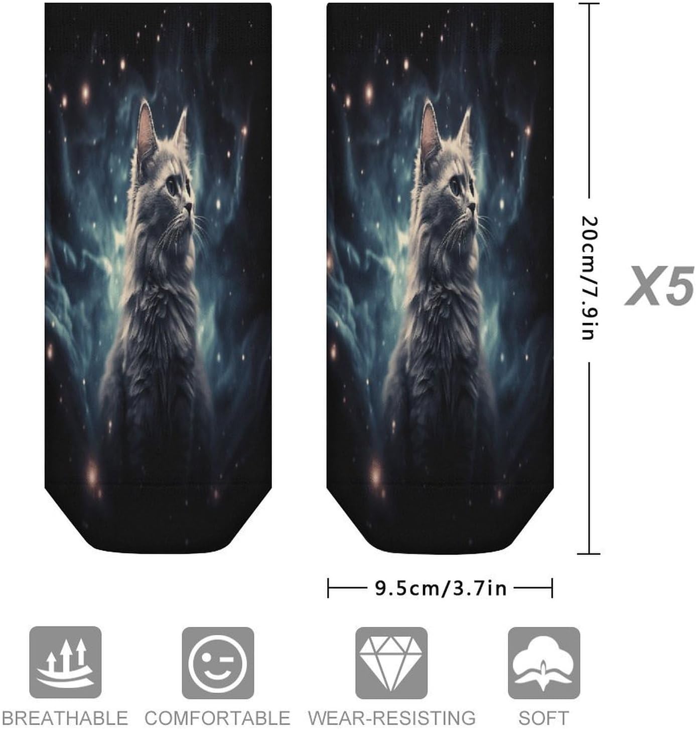Socks for Men Women 5 Pairs Short Ankle Socks | A Cat in A Nebula Low Cut Casual Crew Sock Cute Breathable Athletic Socks Non Slip No Show Sock