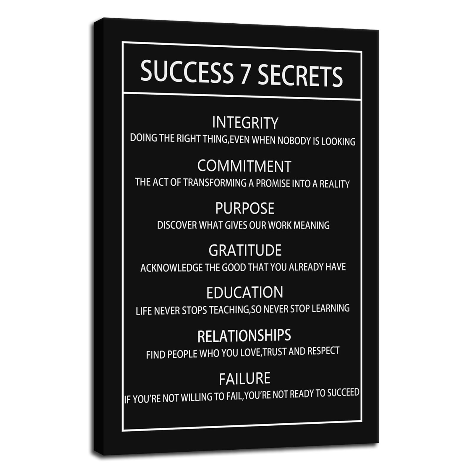 FHBWART Inspirational Success 7 Secrets Poster Modern Canvas Prints Motivational Wall Art Paintings Ready to Hang for Living Room Office Home Wall Decorations Stretched Pictures Artwork<12 x 18 inch>
