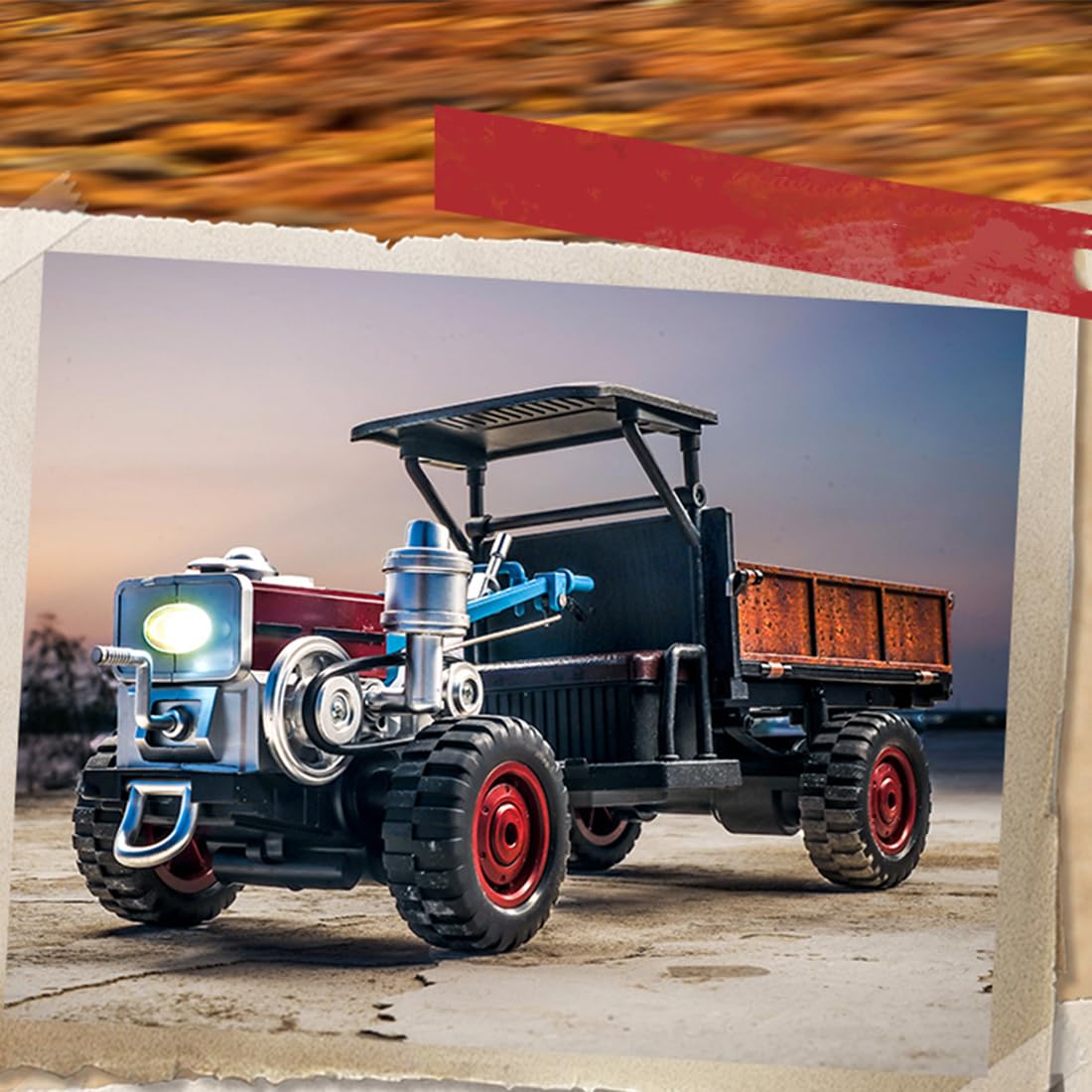 Ciągnik RC, 2,4 G, 4WD, w pełni proporcjonalny, terenowy, retro, realistyczne, zdalnie sterowane pojazdy ciężarowe ze światłami LED, symulowane dźwięki i efekty mgły wydechowej, dekoracja