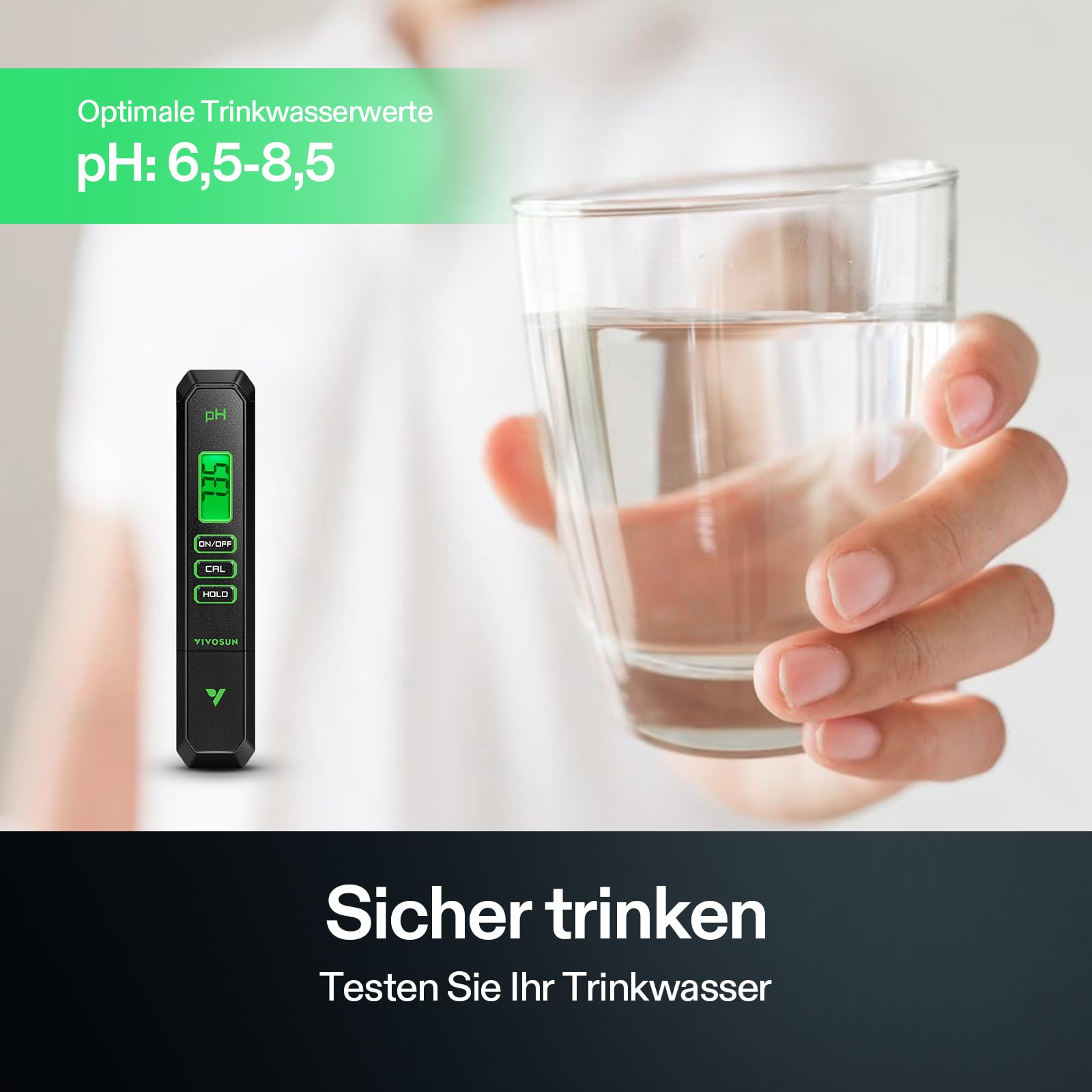 VIVOSUN Digitales pH-Messgerät, 0,01 pH Hohe Genauigkeit, Pen-Tester für Hydroponik, Trinkwasser, Pool & Aquarium, Schnelles & Zuverlässiges Prüfgerät, Schwarz, UL-zertifiziert