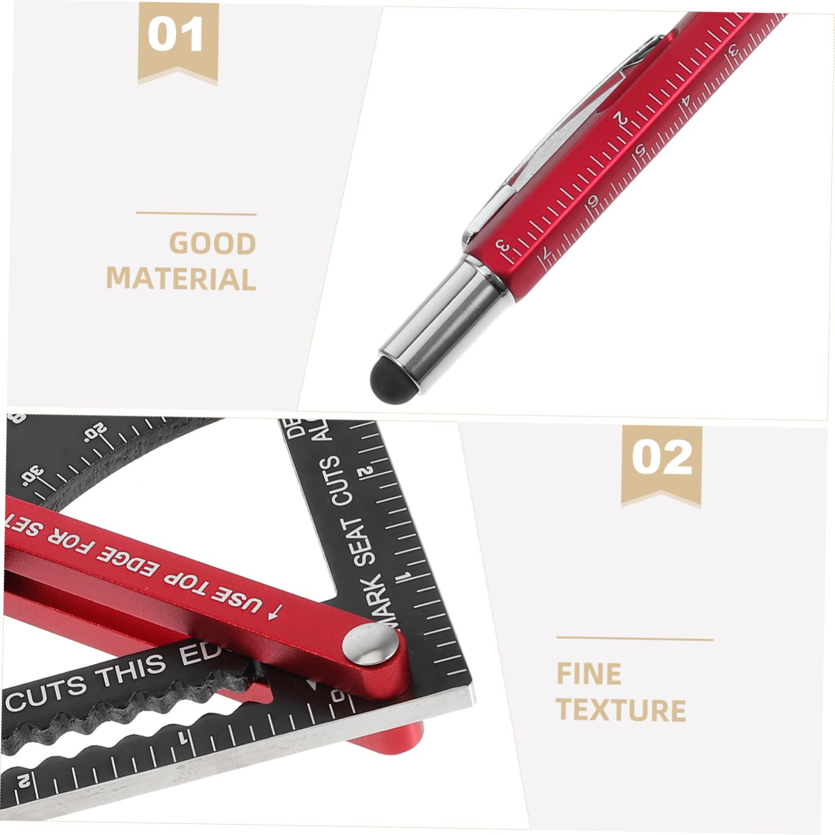 Artibetter 2pièces Équerre de Menuisier Réglable Triangle Aluminium Stylo à Bille Rouge Échelle Métrique Outils Multifonctions