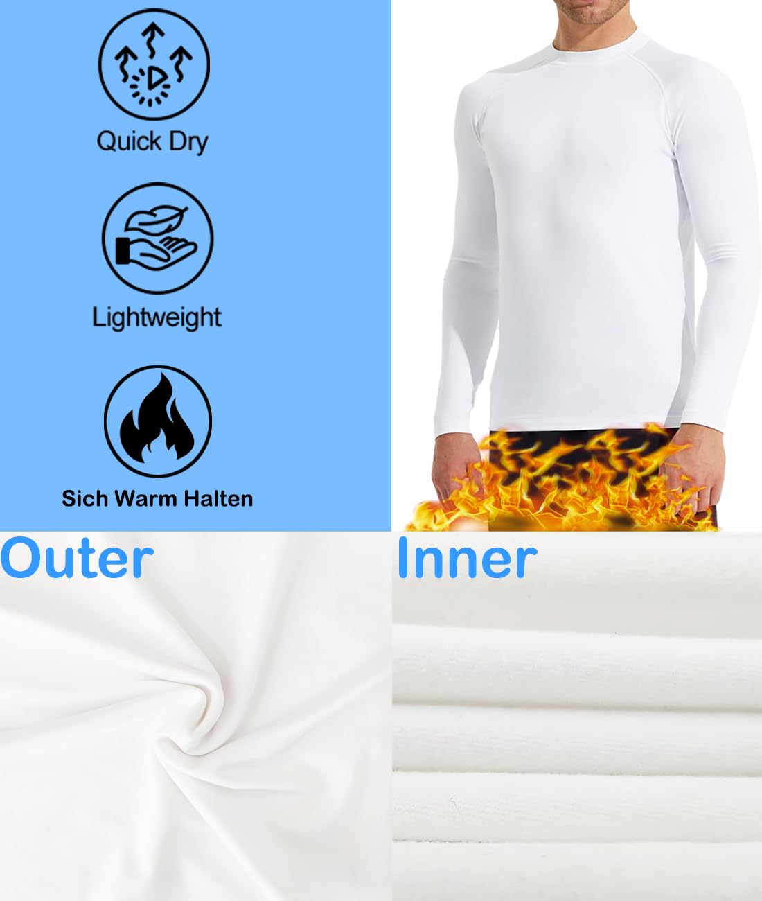 Maglia Termica Uomo Maniche Lunghe Maglietta Intima Invernale Abbigliamento Termico Corsa Ciclismo Escursionismo Sci