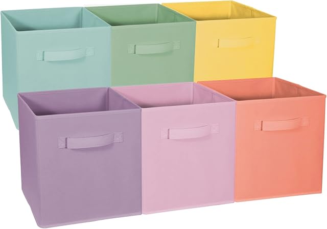 Sorbus 11 Inch Fabric Storage Cubes - Sturdy Collapsible Storage Bins with Dual Handles - Foldable Baskets for Organizing - Decorative Storage Baskets for Shelves | Home & Office Use- 6Pack | Multi-Color