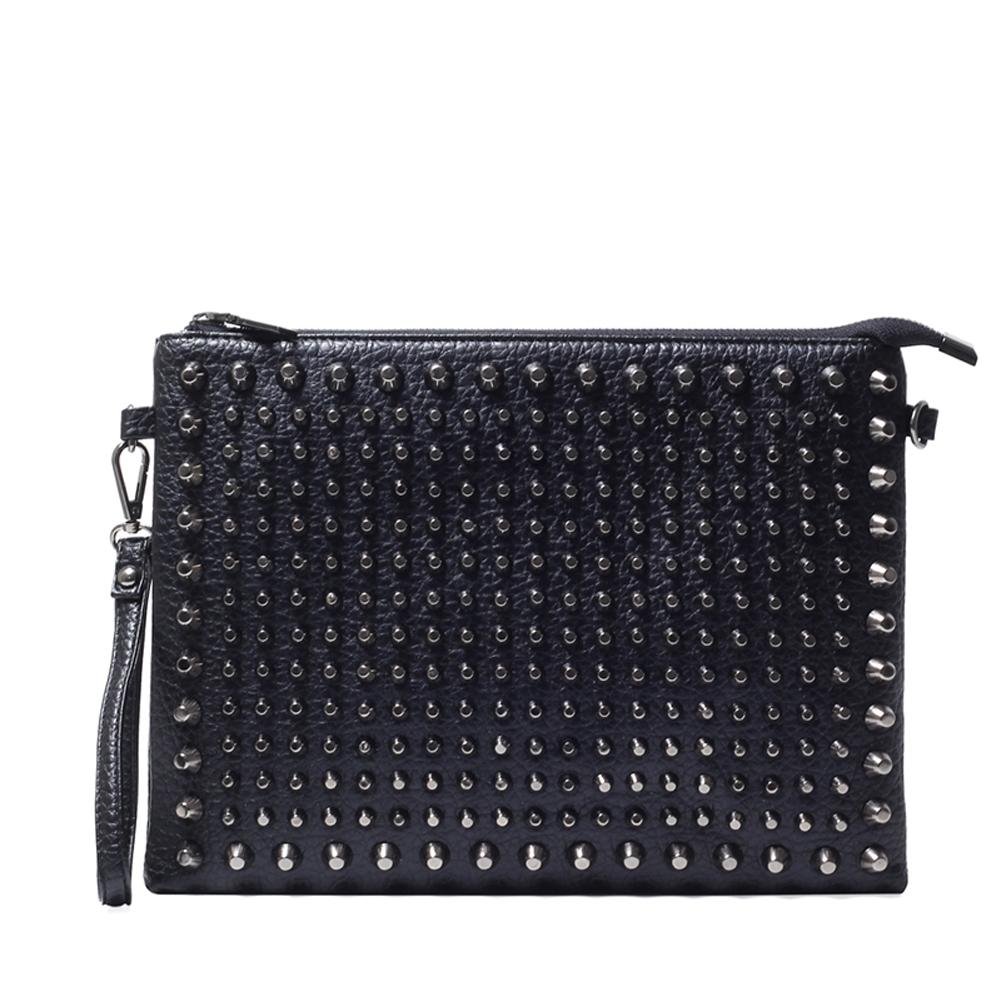 Rivet PU Leather Wrist Handbag Wallet Business Clutch Bag with Wristlet for Men