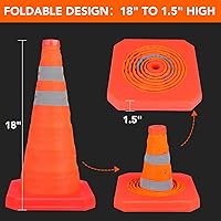 Vista 4 de Paquete de 3 conos de seguridad plegables de tráfico de 18 pulgadas, conos de estacionamiento con collares reflectantes, conos de seguridad naranjas