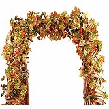 Greentime Pack of 2 Artificial Silk Canadian Maple Leaves 8.8 FT/pcs Ivy Vine Hanging Wreath Plants Garland for Thanksgiving Day Christmas Indoor Outdoor Wall Decoration