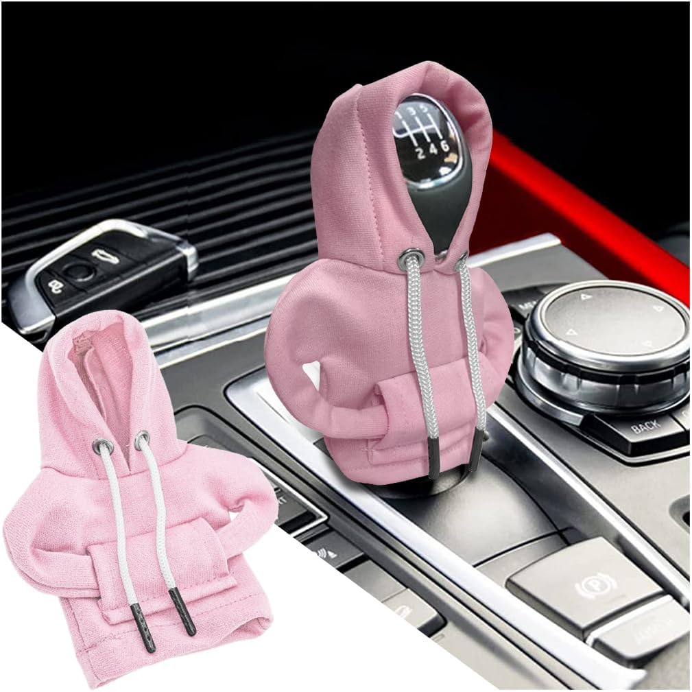 BELOMI Car Gear Shift Cover, Fashionable Hoodie Automotive Gear Shift Knob Protector, Mini Sweater Shirt Gear Shift Knob Cover, Universal Car Decor Accessories (Pink)