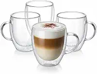 Jogo 4 Xícaras Parede Dupla Copo Térmico 250ml Café Latte Kit 4 Canecas Vidro Borossilicato Duplo Não Queima Xícara Oca Café Expresso Chá Com Alça Vidro Duplo Cappuccino