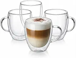 Jogo 4 Xícaras Parede Dupla Copo Térmico 250ml Café Latte Kit 4 Canecas Vidro Borossilicato Duplo Não Queima Xícara Oca Café Expresso Chá Com Alça Vidro Duplo Cappuccino