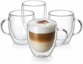 Jogo 4 Xícaras Parede Dupla Copo Térmico 250ml Café Latte Kit 4 Canecas Vidro Borossilicato Duplo Não Queima Xícara Oca Café Expresso Chá Com Alça Vidro Duplo Cappuccino