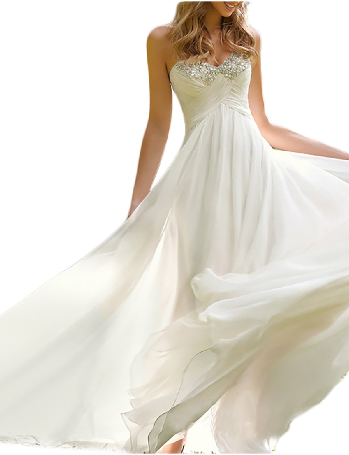 Women's Sweetheart Beach Wedding Dress Bead Bridal Gown Empire Ivory B 4