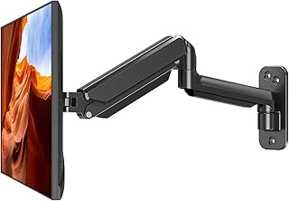 ErgoFocus Monitor Wall Mount Fits 17-32 Inch Flat/Curved Computer Screens, Single Monitor Wall Arm Holds up to 19.8lbs, Height Adjustable Gas Spring Wall Monitor Stand Tilt, VESA Mount 100x100 mm