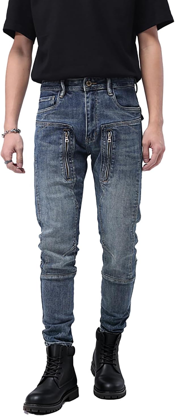 Men's Stretch Skinny Jeans Washed Distressed Denim Jeans Fashion Straight Slim Fit Jeans