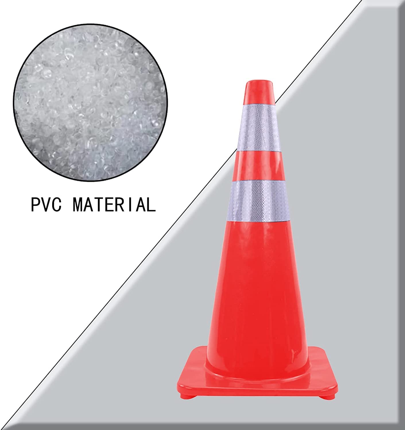 Cônes de signalisation routière durables en PVC, cônes de sécurité portatifs rouges, cônes de chantier lestés avec col réfléchissant, pour le stationnement, l'entraînement à la conduite et les al