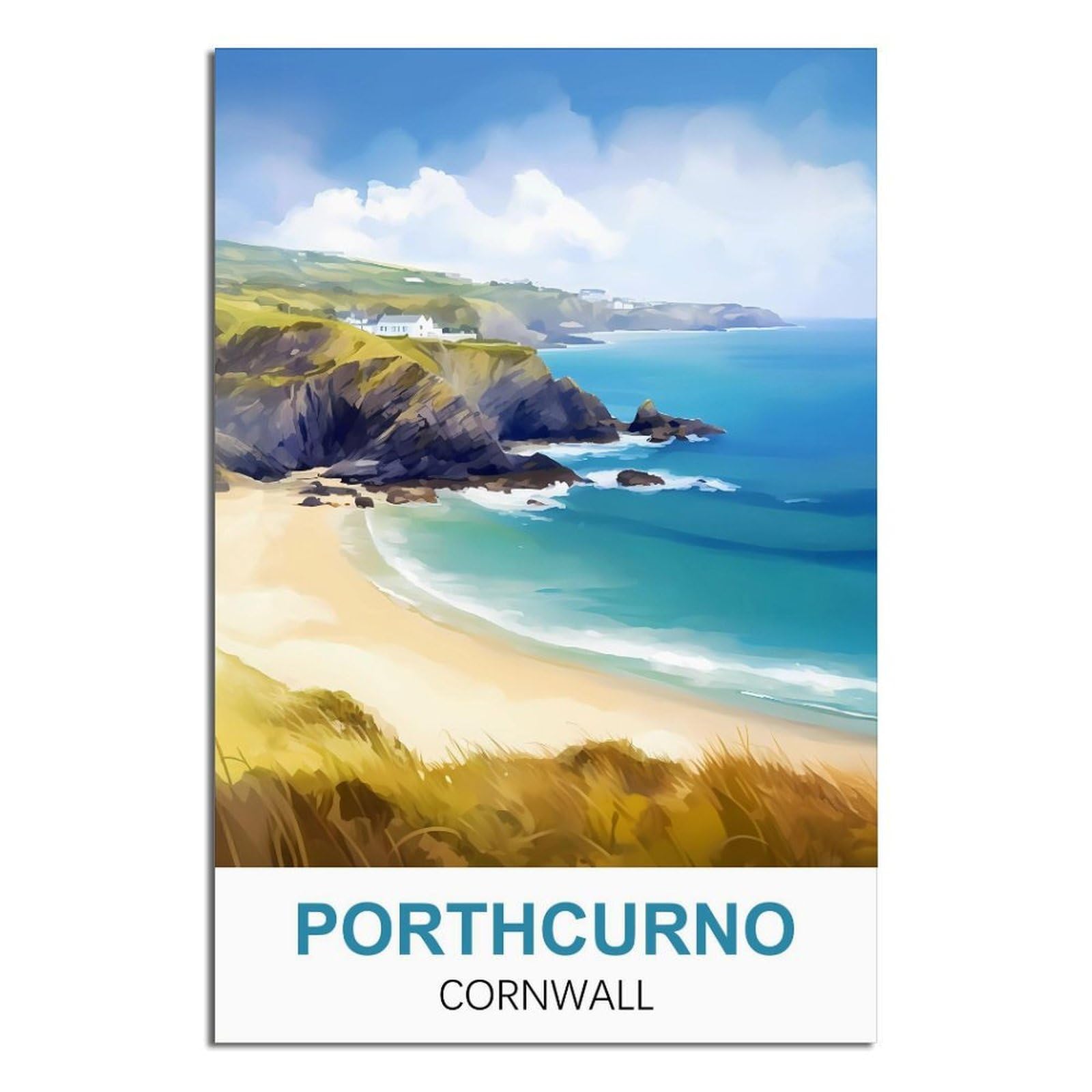 iPuzou Porthcurno Cornwall Vintage Travel Poster 08x12inch(20x30cm) Canvas Wall Decor, Wall Art Posters Prints Paintings Pictures for Living Room