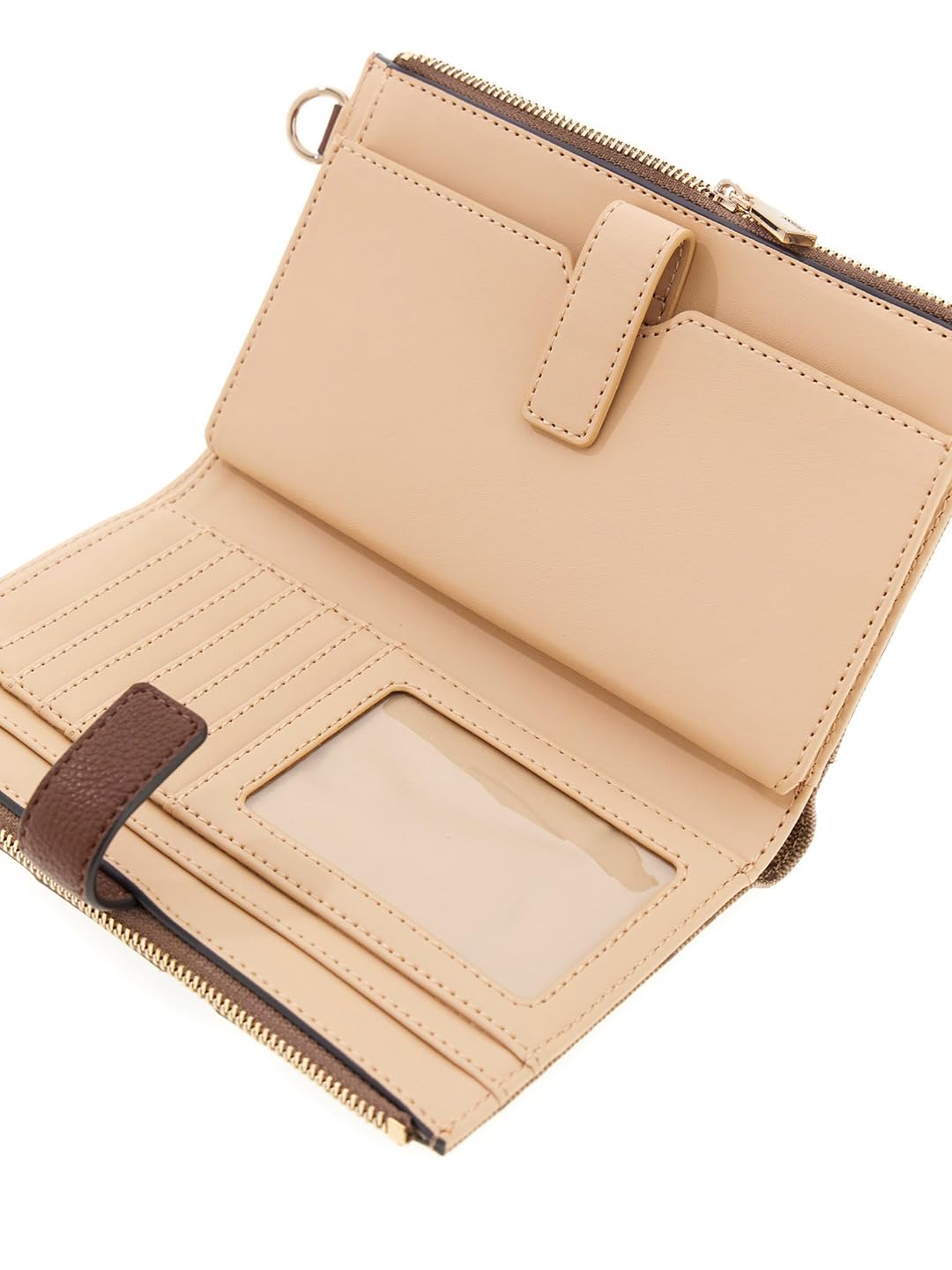 GUESS portafoglio Laurel II SLG Double Zip Organizer Latte Logo/Brown marrone chiaro