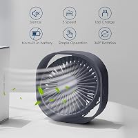 Simpeak USB Asztali Ventilátor, Csendes Mini Ventillátor 3 Fokozat, 360° Forgatható Asztali Ventilátor Szürke 2