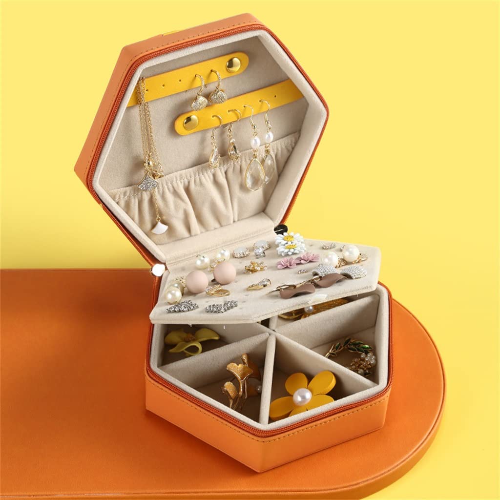 Joyero de piel sintética con diamantes a juego, portátil, para guardar joyas, pendientes, collares, pendientes (D 14 x 16 x 6 cm) (D 14 x 16 x 6 cm)