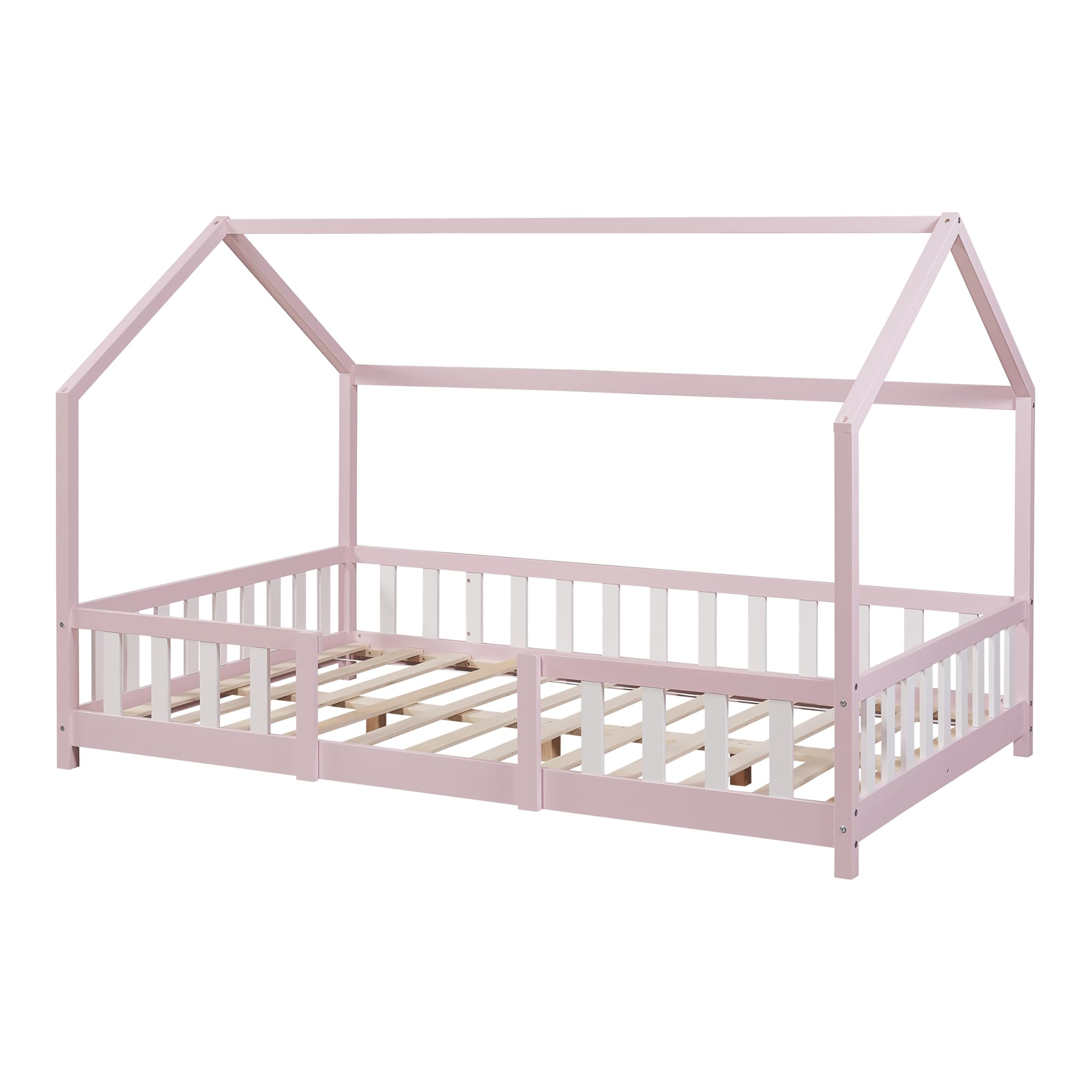 Letto A Casetta Per Bambini - 120x200 Cm, Legno Di Pino, Con Barriere Di Sicurezza, Bianco - Foto 4