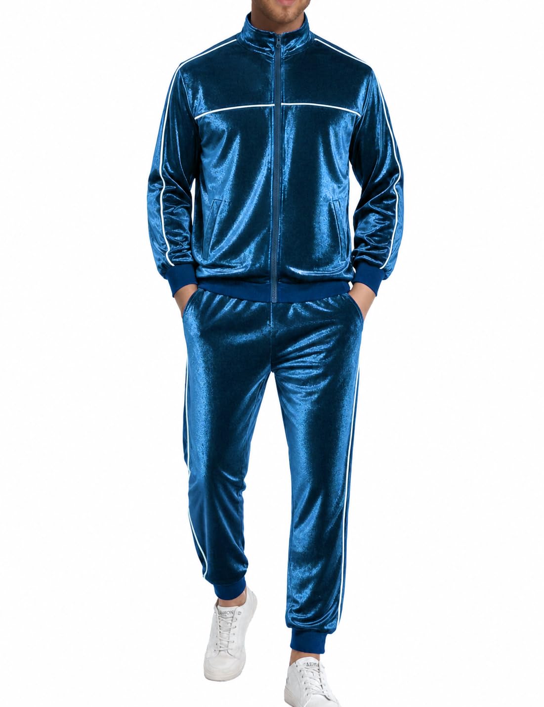 Men's Velour Tracksuit, 2 Piece Full Zip Velvet Sweatsuits Jogging Outfit