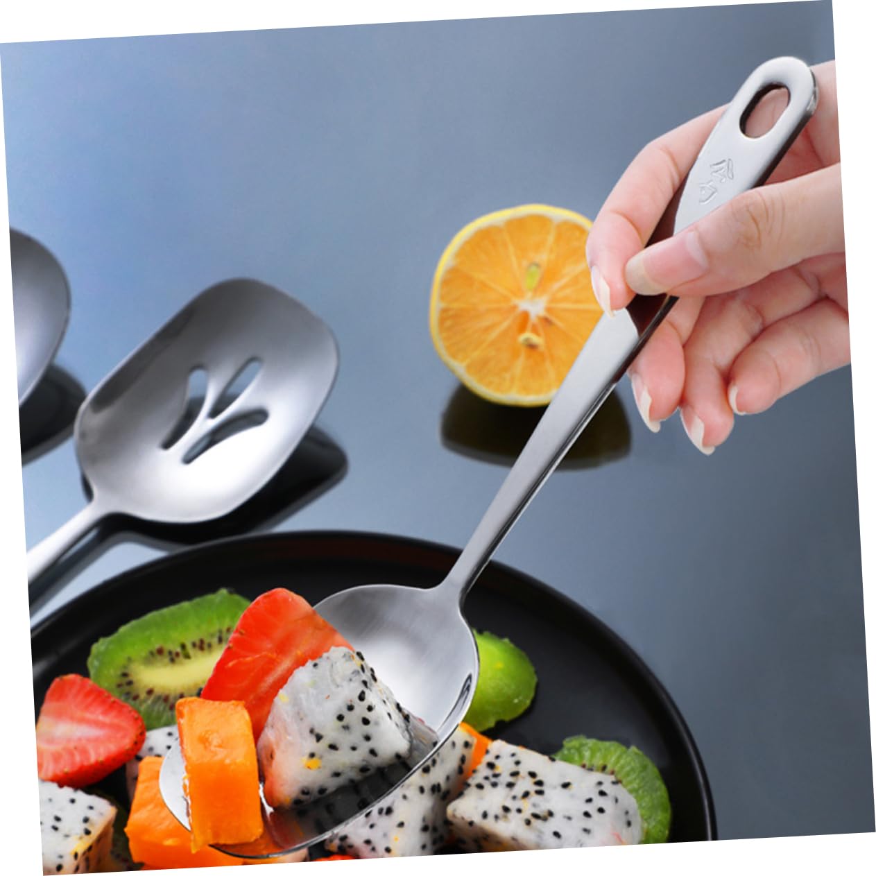 Cabilock Stainless Steel Food Serving Spoon Kitchen Utensil for Home Restaurant Use Smooth Edges Comfortable Grip for Soups Buffet Dishes