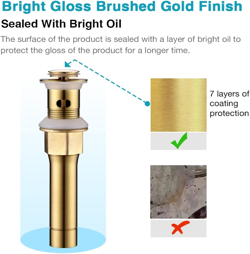 Brushed Gold Bathroom Sink Faucet and Pop Up Basin Drain - - 