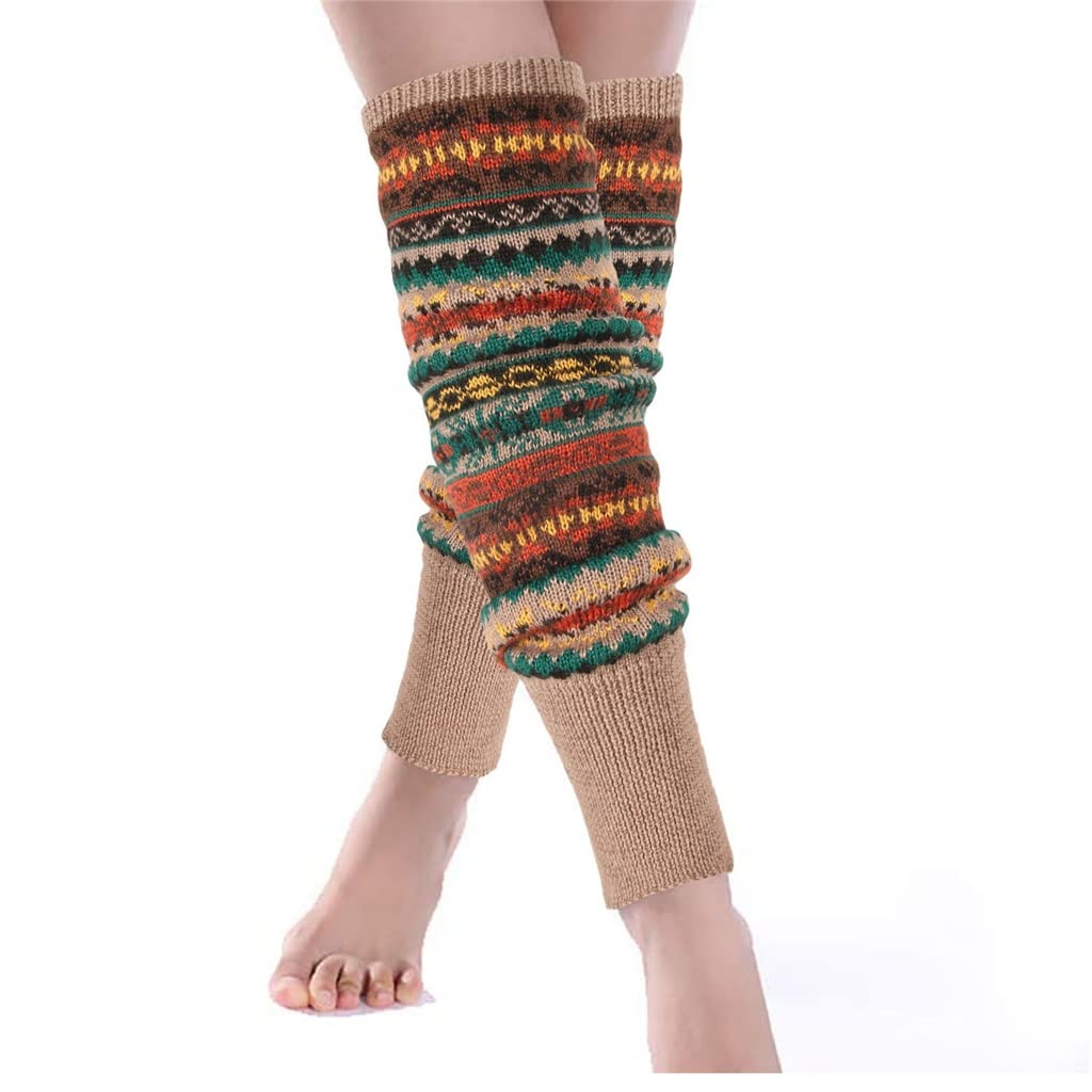 ACiyD Pares de Calentadores de Pierna de Punto a Rayas para Mujer Calcetines de Botas de Moda de Rodilla sin Pie de Invierno (Color : D, Size : 49 * 14CM) (A 49 * 14CM)