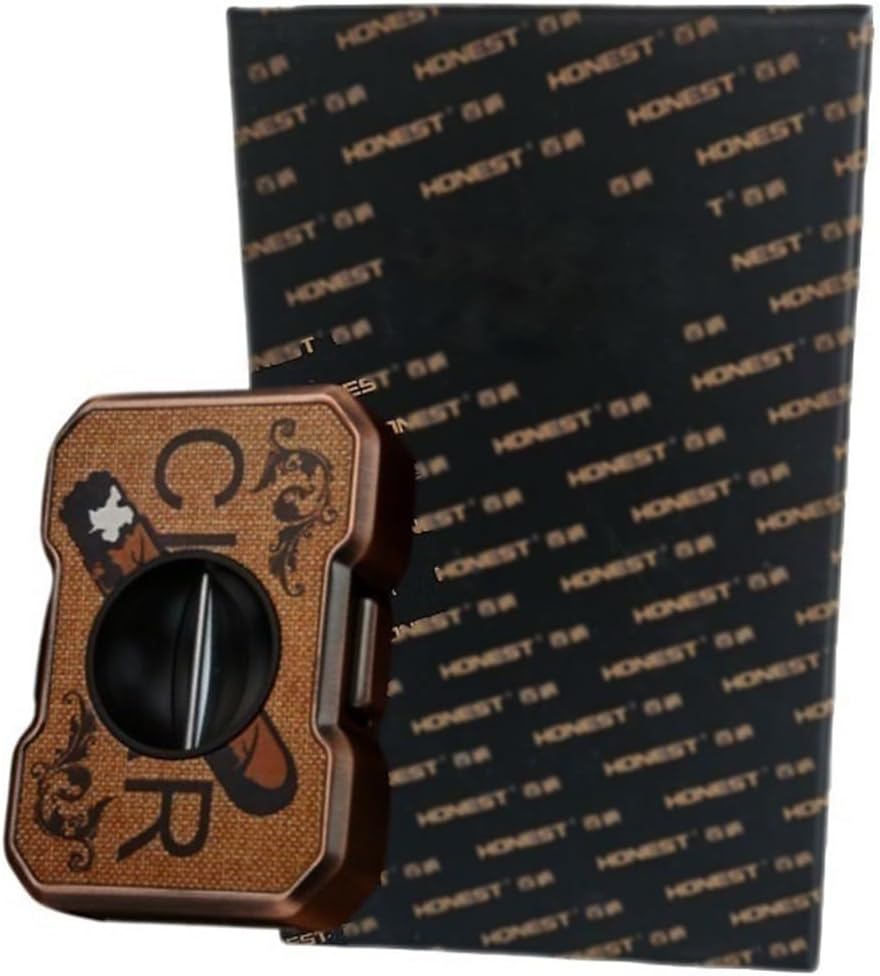 Cigar Cutter V-Cut Guillotine, Stainless Steel Double Blade, Patterned Metal Portable Manual Tool(C)