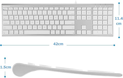 Miniatura 3 de Macally Teclado de computadora con cable USB ultra delgado, compatible con teclado Apple o Windows, tamaño completo con 20 teclas de teclado Mac,
