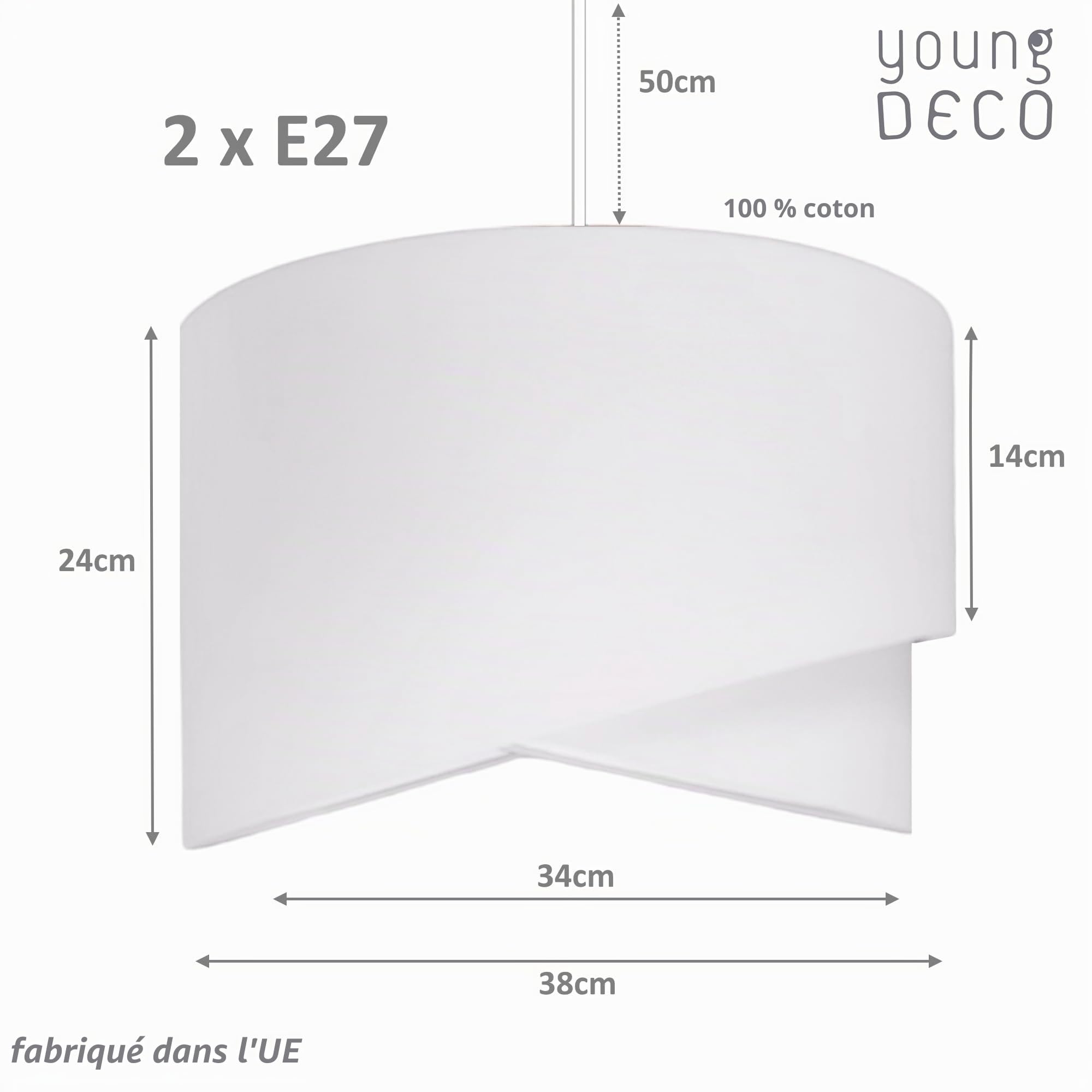 Suspension Luminaire Chambre Ø38 cm - Luminaires Intérieur Blanc - Abat Jour Plafond en Tissu de Coton 2 x E27 - Lustre Salon, Chambre Adulte et Bureau (Ampoule non incluse)