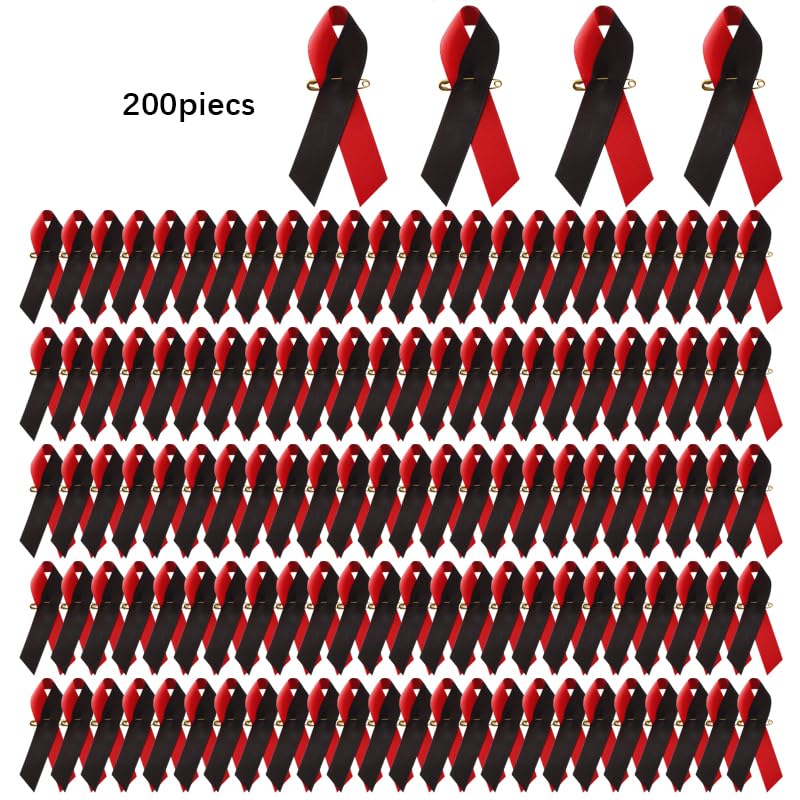 Image of 200 Pieces Sepsis Awareness Black and Red Ribbons with Safety Pins 1.4 * 3 inch